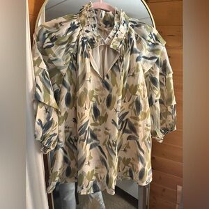 Entro Green and Blue Floral Blouse